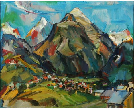 {Karl Schwärzler. 1907 - Lustenau - 1990.} Sign. Blick auf Galgenuel bei St. Gallenkirch im Montafon. Öl/Lwd. 69 x 85 cm. R