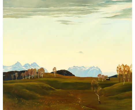 {Eugen Jussel. 1912 Feldkirch - 1997 Lustenau.} Sign. Verso sign. und bet. "Hochland (Seefeld)". Landschaft im Frühling. Öl/L