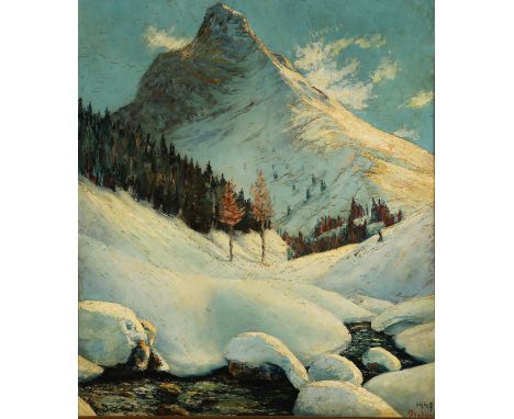 {Maler Mitte 20. Jh.} Undeutlich sign. und 1947 dat. Blick auf das Matterhorn. Öl/Ktn. 76 x 65 cm. R