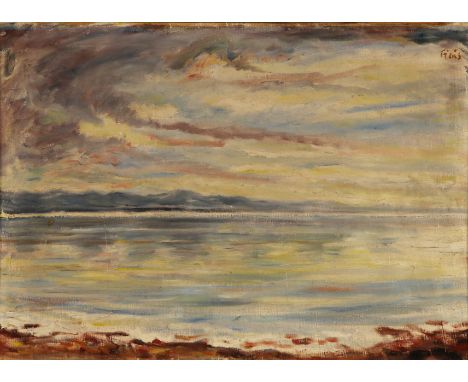 {André Ficus. 1919 Berlin - 1999 Friedrichshafen.} Sign. Blick über den Bodensee. Öl/Lwd. 50 x 71 cm. R