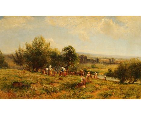 {David Bates. 1841 - Birmingham - 1921. War bekannt für seine volksnahen Darstellungen.} Sign. und (18)93 dat. Erntelandschaf
