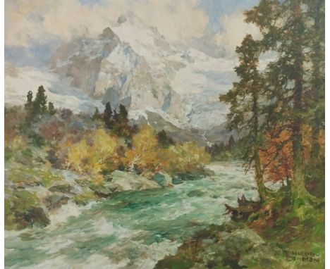 {Edward Harrison Compton. 1881 - Feldafing (Starnberger See) - 1960.} Sign. Verso bet. "Bergbach Hohe Tauern". Öl/Lwd. 60 x 7