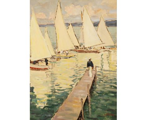 {A. Reichl (Reichel). Maler um 1920.} Sign. Regatta auf dem Bodensee? Öl/Ktn. 70 x 52 cm. R