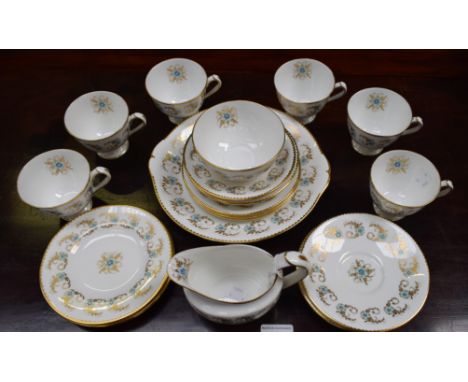 A Royal Crown Derby Blue Pimpernel pattern six setting part tea set, pattern no A1246, including cups, saucers, milk jug, etc