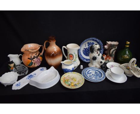 Ceramics - blue and white including Spode, Wedgwood, etc; Wedgwood ovenware; a Victorian mantel dog; a Beswick Bass advertisi