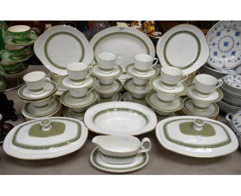 A comprehensive Royal Doulton Rondelay pattern dinner service, including dinner plates, side plates, cups and saucers, bowls,