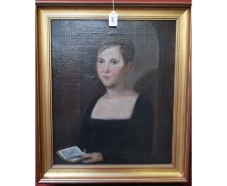 English School (20th century) Portrait of a Girl Reading oil on canvas 