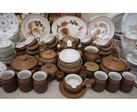 A Denby Cotswold pattern dinner and tea service, including dinner plates, side plates, oval plates, tureens, sauce boat and s