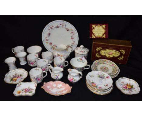 Royal Crown Derby - a Posies pattern part coffee set including six cups and saucers, cream jugs, sugar bowl, etc; set of six 