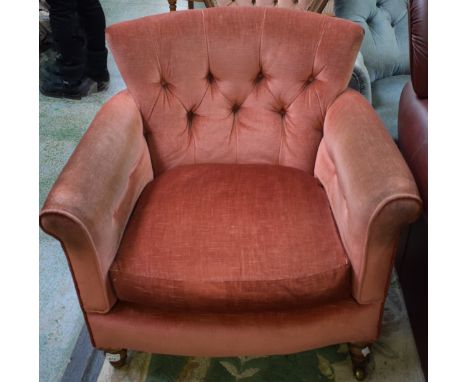 A Victorian mahogany side chair, button back, pink upholstery, c.1860