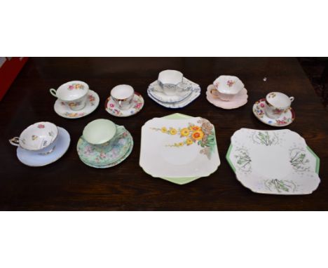 Ceramics - a Shelley Iris pattern cup, saucer and plate; another, Melody pattern; other Shelley cups and saucers, etc