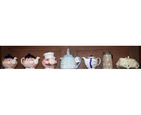 Ceramics - an OK T42 Art Deco teapot, as a vintage car, cream and silver body; others Crinoline Lady, etc (7)