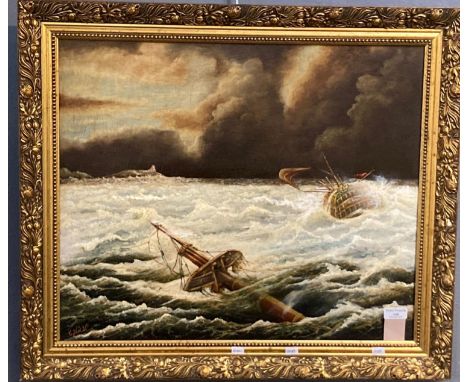 Colin Van der Vash (Welsh mid 20th century), 'The Foundering of The Dowry ship off Llangennith, Gower', being the so-called D