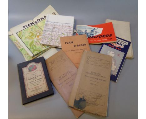 Box of assorted maps including: 'Scotland the Forth & Tay, Royal Airforce Edition, sheet 3', Stanford's Map of England and Wa