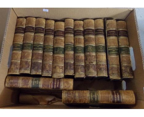 Antiquarian books: box of various volumes of 'The National Encyclopedia' with marbled boards and leather spines, published in