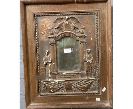 WWI memorial portrait photograph mount, bronzed plaster with motto ' The Path Of Duty Was The Way To Glory', in oak frame. 55