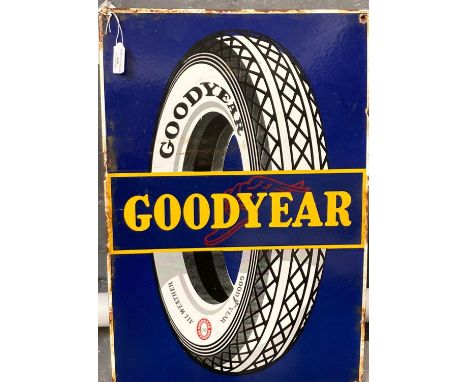 Vintage 'Goodyear' single sided enamelled metal advertising sign. "Goodyear All Weather".61x40 cms approx. (B.P. 21% + VAT)