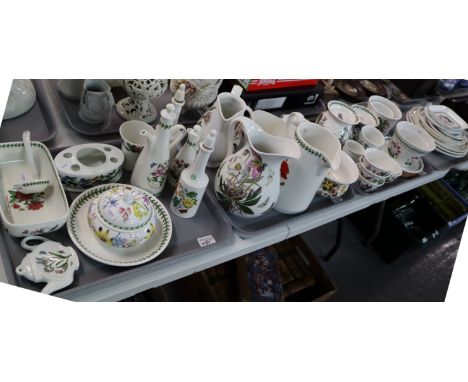 Four trays of assorted Portmeirion pottery: 'Botanic Garden' dog rose, hellebore and poppy jugs, planters and plant pots, ram