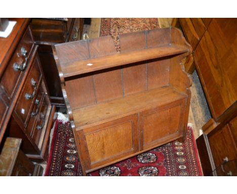 19th Century oak wall bracket with open shelves and two panel doors