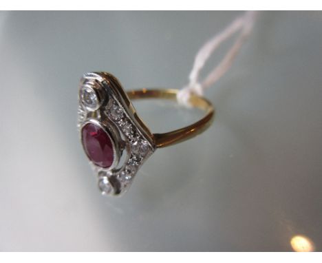 18ct Yellow gold oval ruby and diamond cluster ring