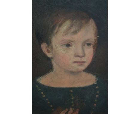 Early 19th Century oil on oak panel, head and shoulder portrait of a child, 9ins x 8.5ins