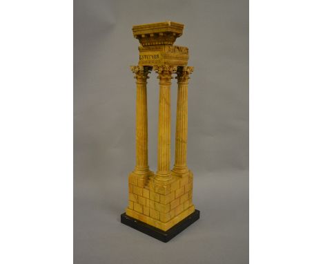19th Century Grand Tour Sienna marble model of a three pillar ruined temple, 18.5ins high CONDITION REPORT We estimate this i