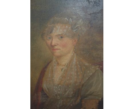 19th Century oil on canvas, half length portrait of a young lady, signed Brandt, indistinctly inscribed and dated, 21ins x 17