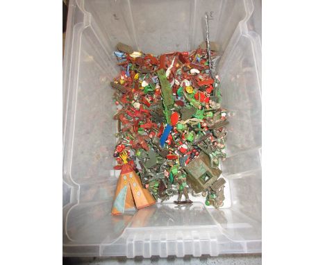 Collection of various plastic model soldiers, cowboys and Indians