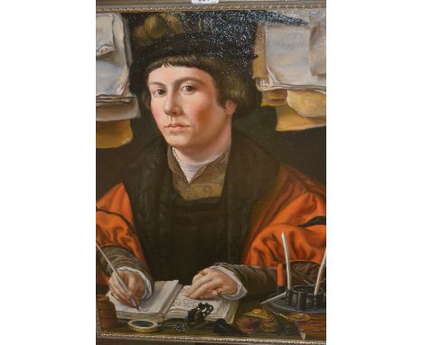 Replica oil on canvas, portrait of a man after Jan Gossaerts, in a silvered frame