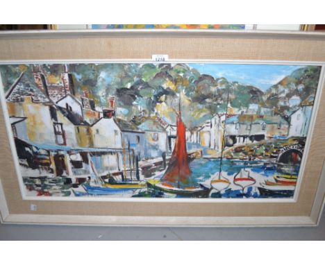 Ira Englefield, oil on canvas, sketch of Polperro CONDITION REPORT 16ins x 32insIn good condition with no noticeable damage o