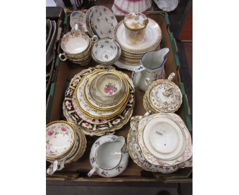 English part tea service with gilt decoration together with other various teacups and saucers including an Imari plate