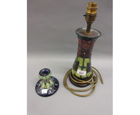 Modern Moorcroft table lamp and a similar candlestick