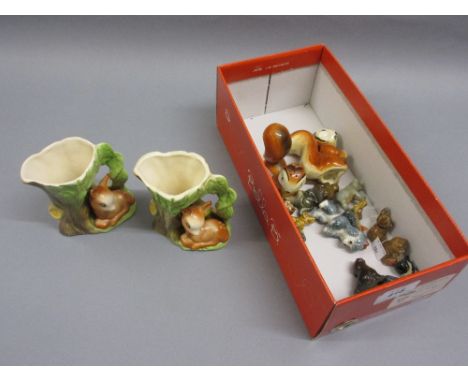 Goebel squirrel salt and pepper pot, quantity of Wade animals and two Eastgate pottery deer vases