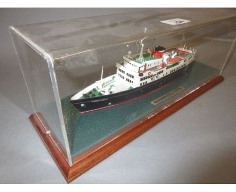 Small cased painted model of the M.V. Hebridean Princess
