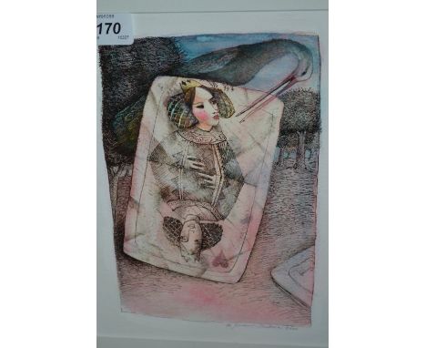 Martina Jirankova acrylic on paper playing cards, signed, 8.5ins x 6ins, framed
