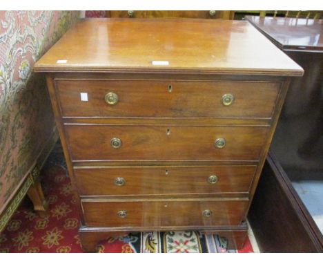 19th Century small mahogany chest, the reeded top above four drawers with circular ring handles, raised on bracket feet