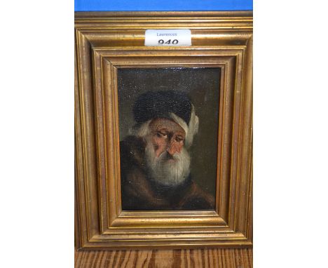 19th / early 20th Century oil on panel, portrait of an elderly bearded man, 5.5ins x 3.5ins, gilt framed