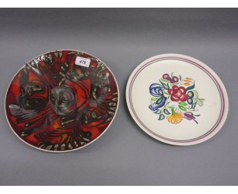 Poole Pottery abstract design wall plate, together with a Poole Pottery floral design wall plate CONDITION REPORT Some minor 