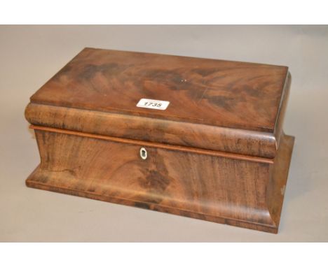 19th Century mahogany sarcophagus shaped tea caddy together with a small mahogany and fretwork wall mirror