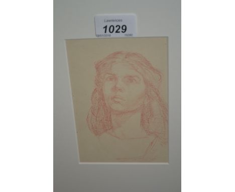 Pre-Raphaelite style sanguine drawing, head and shoulder portrait of a young lady, 6ins x 4ins