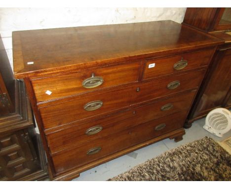 George III mahogany crossbanded and line inlaid straight front chest of two short and three long graduated drawers with oval 