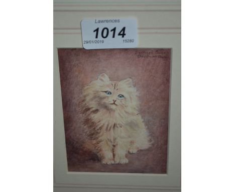 Bernard Owen, signed miniature watercolour, portrait of a cat, 4.25ins x 3ins