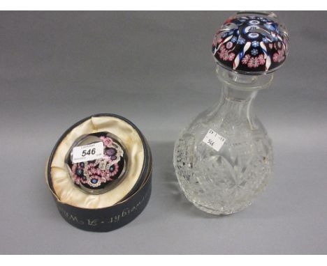 Modern Whitefriars Queen Elizabeth II silver Jubilee commemorative paperweight, together with a matching cut glass decanter C