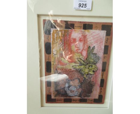 David Godbold, mixed media on board, entitled ' Now Dolly Dear, I'm Going Away ', signed, 8.5ins x 6.5ins, housed in an overs