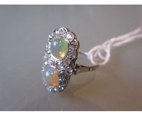 18ct White gold opal and diamond ring