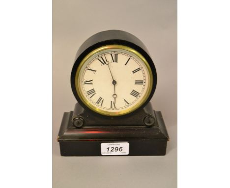 Small 19th Century French ebonised drum form mantel clock, the movement with bob pendulum signed V.A.P. Brevete