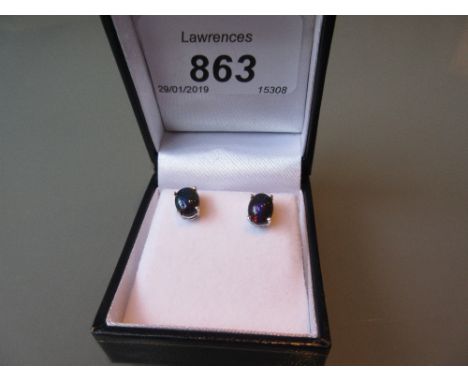 Pair of silver black opal stud earrings