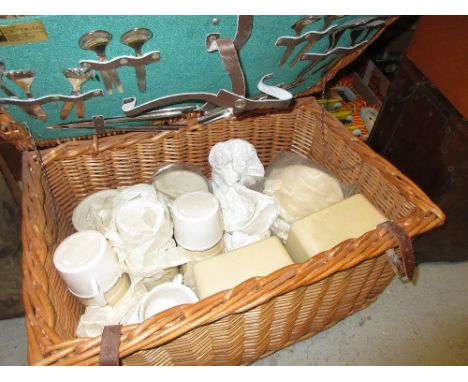 Wicker picnic hamper with original contents for eight persons, made by Optima, Sussex