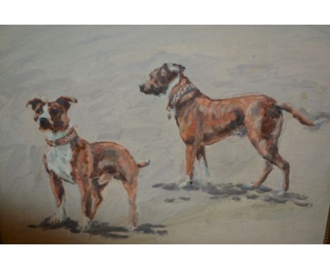 Oil on canvas board, portrait of two dogs, indistinctly signed, 11.5ins x 15.5ins