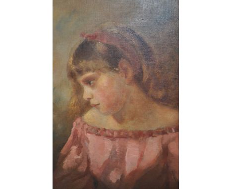 Early 20th Century oil on canvas, head and shoulder portrait of a child in a pink dress, 19.5ins x 15.5ins